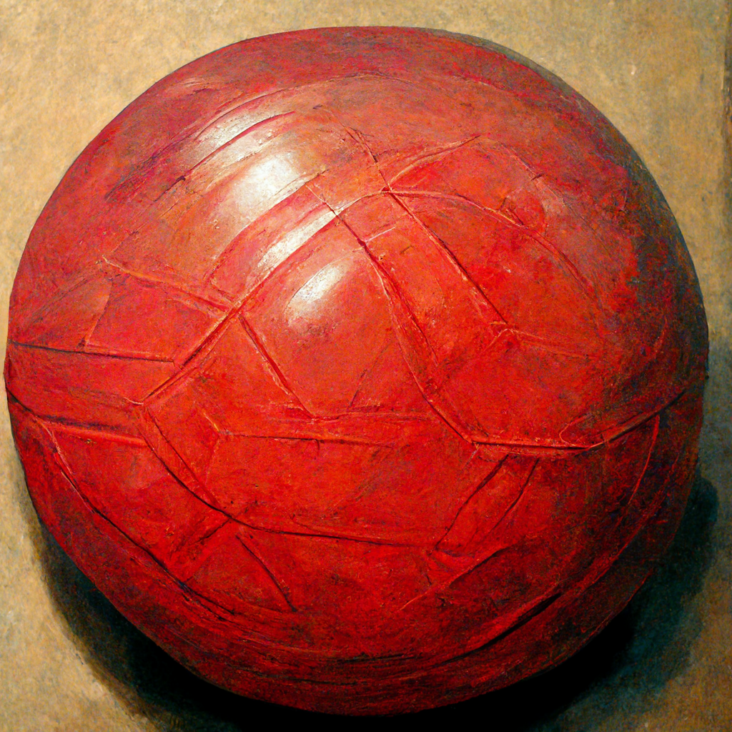 AI and Creativity: A red rubber kickball, as prompted from Midjourney.